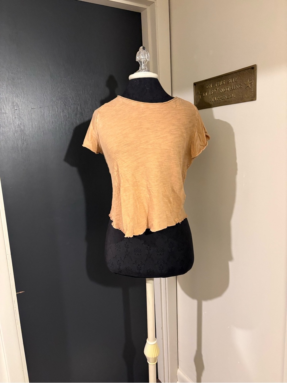 Free People 100% Cotton Cropped Lettuce Hem Tee in Beige